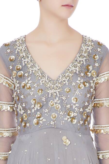 Bhumika Sharma_Grey Embroidered Anarkali With Dupatta_at_Aza_Fashions