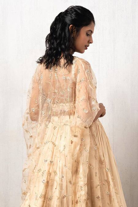 Buy_Pleats By Kaksha And Dimple_White Crepe Bustier Square Embellished Jacket Lehenga Set_Online_at_Aza_Fashions