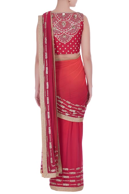Rajat & Shraddha Ombre sequin & cutdana embroidered pre-draped saree with blouse 