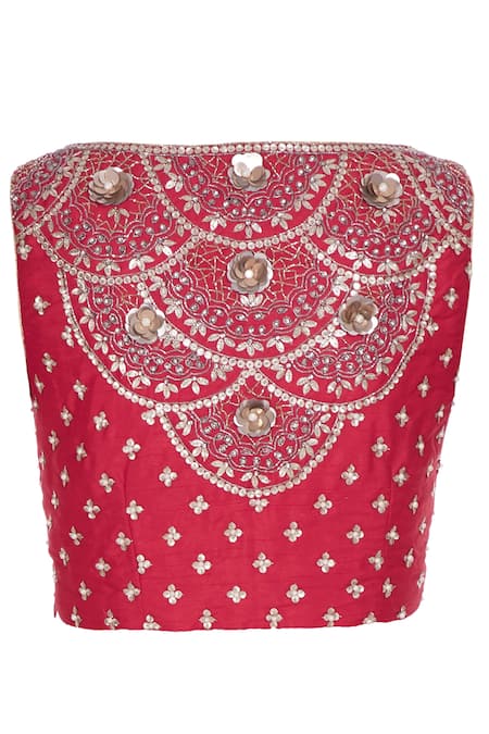 Shop_Rajat & Shraddha_Red Chiffon Embroidered Ombre Sequin And Pre-draped Saree With Blouse  _Online_at_Aza_Fashions