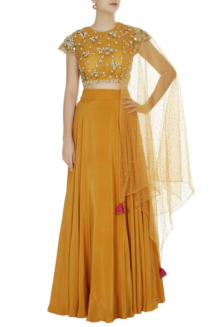 Bhumika Sharma Yellow Crepe Silk Embellished Lehenga Set