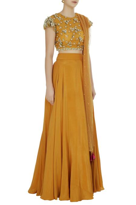 Bhumika Sharma Yellow Crepe Silk Embellished Lehenga Set Online at Aza Fashions Bhumika Sharma_Yellow Crepe Silk Embellished Lehenga Set_Online_at_Aza_Fashions