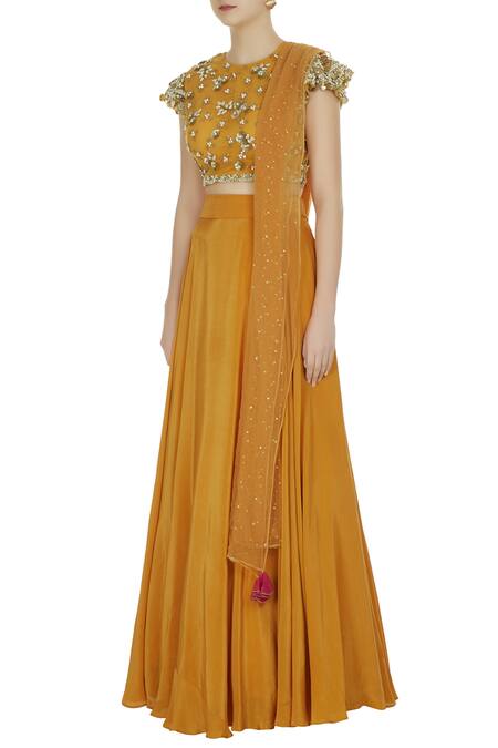 Buy Bhumika Sharma Yellow Crepe Silk Embellished Lehenga Set Online at Aza Fashions Buy_Bhumika Sharma_Yellow Crepe Silk Embellished Lehenga Set_Online_at_Aza_Fashions
