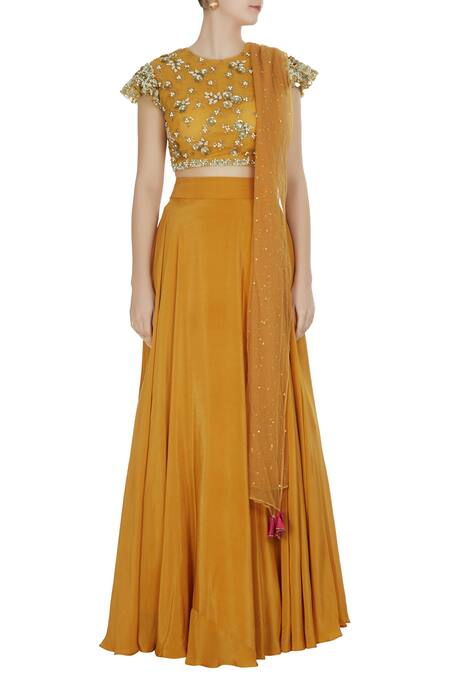 Shop Bhumika Sharma Yellow Crepe Silk Embellished Lehenga Set Online at Aza Fashions Shop_Bhumika Sharma_Yellow Crepe Silk Embellished Lehenga Set_Online_at_Aza_Fashions