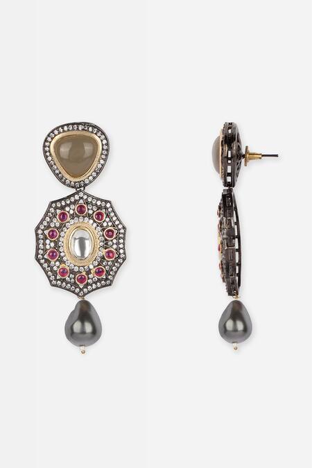 Lotus Sutra_Gold Plated Bead Encrusted Stone Embellished Necklace Set_Online_at_Aza_Fashions