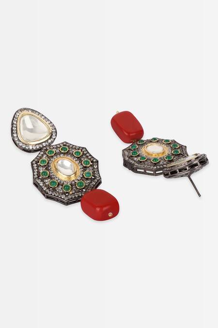 Lotus Sutra_Gold Plated Bead Vintage Flower Stone Work Necklace Set_Online_at_Aza_Fashions