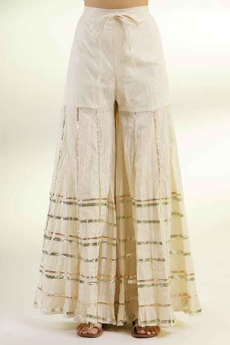 Shop_Gopi Vaid_Blue Silk, Lurex V Neck Embroidered Kurta And Sharara Set _Online_at_Aza_Fashions