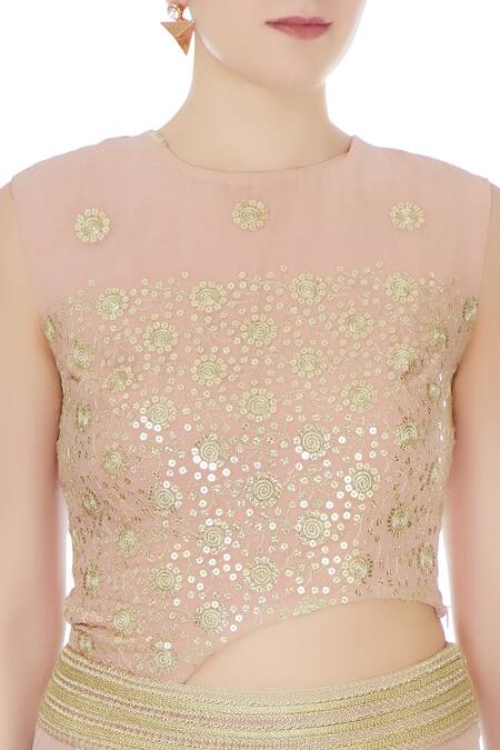 Ayesha Aejaz_Pink Round Cutout Flared Jumpsuit With Jacket  _at_Aza_Fashions