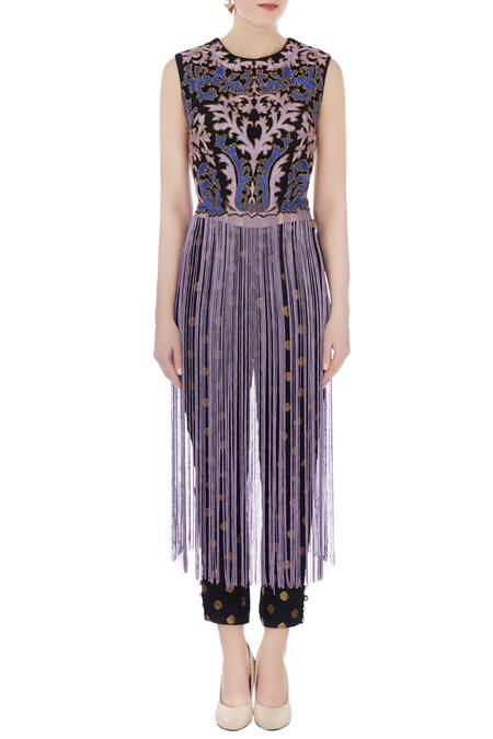 Shop_Ayesha Aejaz_Black Round Fringe Top And Pant Set  _Online_at_Aza_Fashions