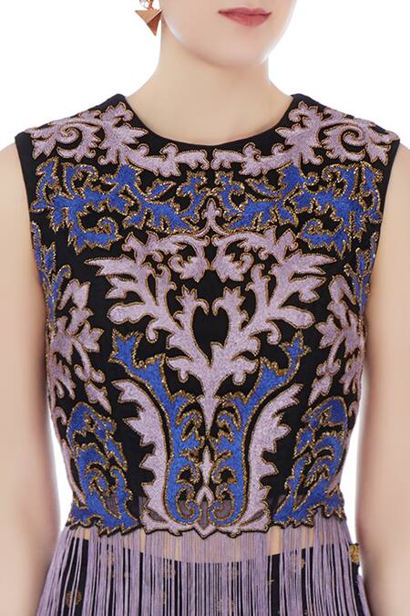 Ayesha Aejaz_Black Round Fringe Top And Pant Set  _at_Aza_Fashions