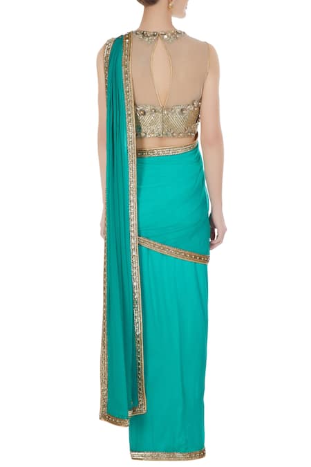 Rajat & Shraddha Sequin & pearl pre-draped saree with embroidered blouse 