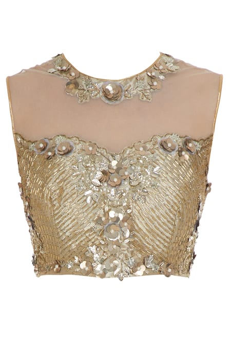 Shop_Rajat & Shraddha_Blue Chiffon Embroidered Sequin And Pearl Pre-draped Saree With Blouse  _Online_at_Aza_Fashions