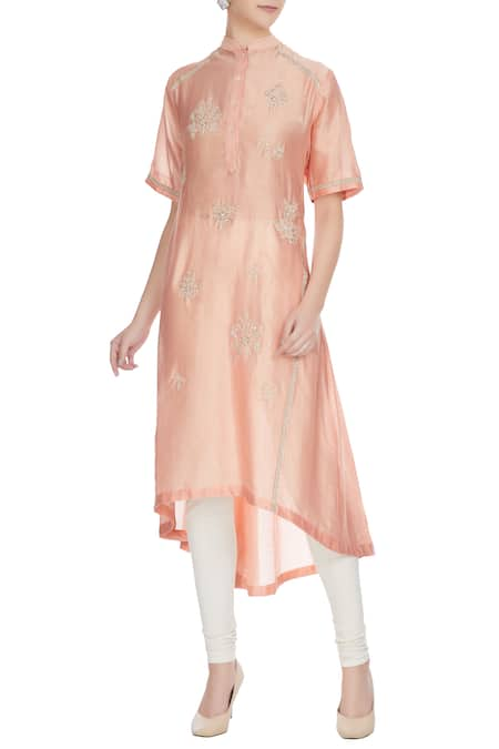 Sahil Kochhar Coral sequin & bead floral embroidered chanderi kurta  