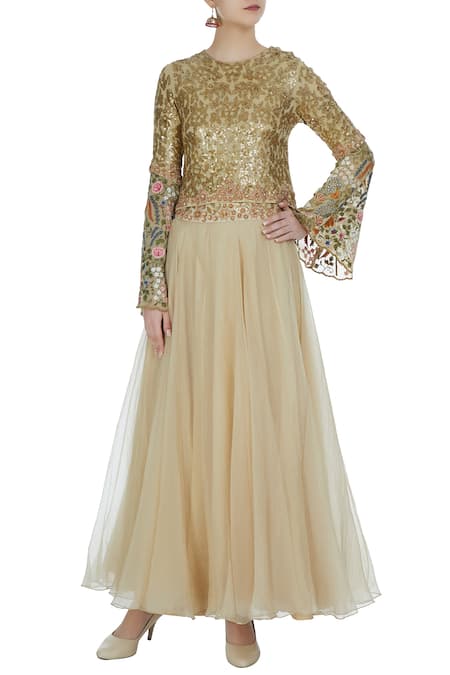 Debyani + Co Sequin embroidered floral crop top with flared lehenga 