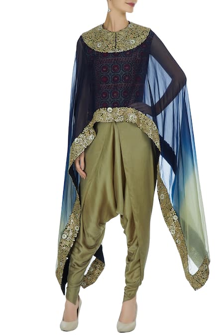 Debyani + Co Chanderi Embellsihed Cape & Dhoti Pant Set 