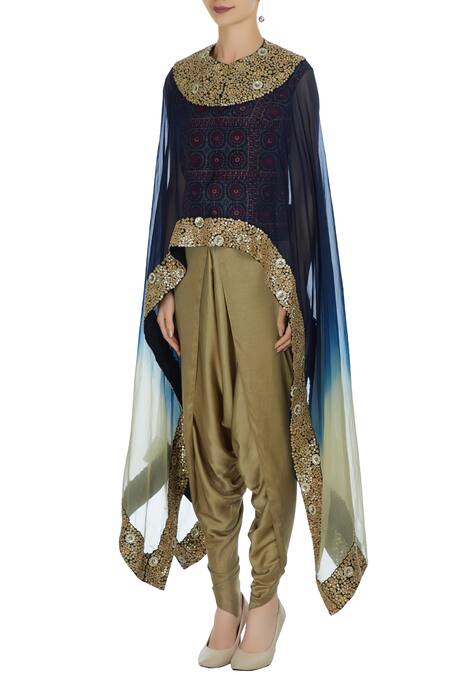 Buy Debyani + CO Blue Chanderi, Modal Satin, Fabric Organza Cape Embellsihed And Dhoti Pant Set Online at Aza Fashions Buy_Debyani + CO_Blue Chanderi, Modal Satin, Fabric Organza Cape Embellsihed And Dhoti Pant Set _Online_at_Aza_Fashions