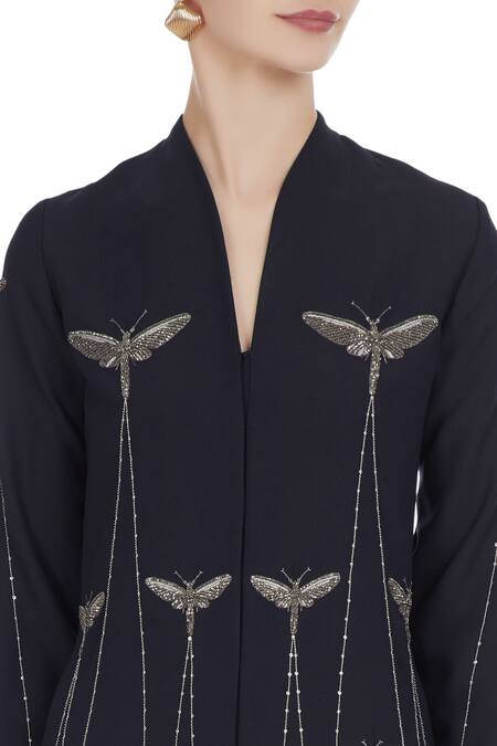 Shahin Mannan_Grey Bead And Sequin Butterfly Motif Kurta With Flared Pants_at_Aza_Fashions