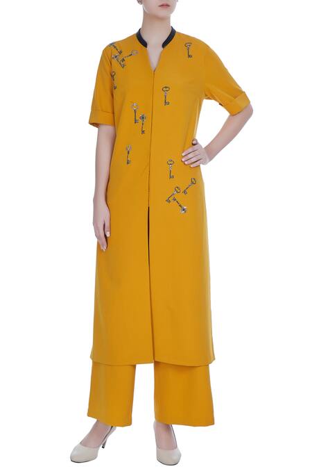 Shahin Mannan Yellow Vintage Key Bead Embroidered Kurta Set