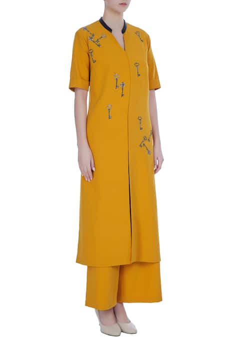Shahin Mannan Yellow Vintage Key Bead Embroidered Kurta Set Online at Aza Fashions Shahin Mannan_Yellow Vintage Key Bead Embroidered Kurta Set_Online_at_Aza_Fashions