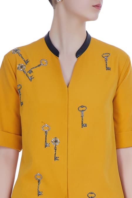 Shahin Mannan Yellow Vintage Key Bead Embroidered Kurta Set at Aza Fashions Shahin Mannan_Yellow Vintage Key Bead Embroidered Kurta Set_at_Aza_Fashions