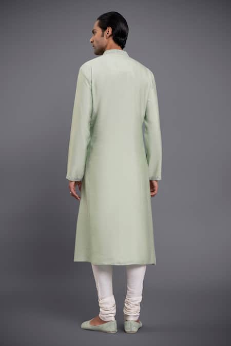 Shop Raghavendra Rathore Jodhpur Green Silk Thread Embroidered Kurta at Aza Fashions Shop_Raghavendra Rathore Jodhpur_Green Silk Thread Embroidered Kurta_at_Aza_Fashions
