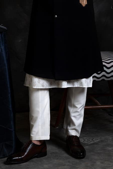 Soniya G_Black Italian Crepe Sherwani And Printed Kurta Set _at_Aza_Fashions