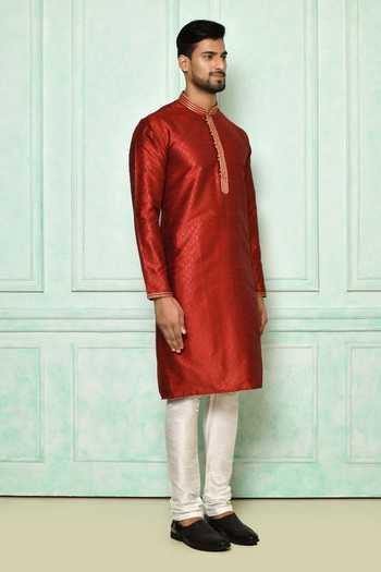 Arihant Rai Sinha_Maroon Silk Printed Floral Pattern Kurta_Online_at_Aza_Fashions