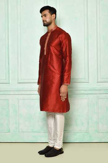 Buy_Arihant Rai Sinha_Maroon Silk Printed Floral Pattern Kurta_Online_at_Aza_Fashions
