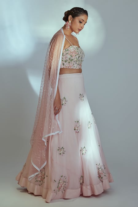 Suruchi Parakh Green Floral Sequin, Thread And Bead Work Sweetheart Neck Embroidered Lehenga Set Online at Aza Fashions Suruchi Parakh_Green Floral Sequin, Thread And Bead Work Sweetheart Neck Embroidered Lehenga Set _Online_at_Aza_Fashions