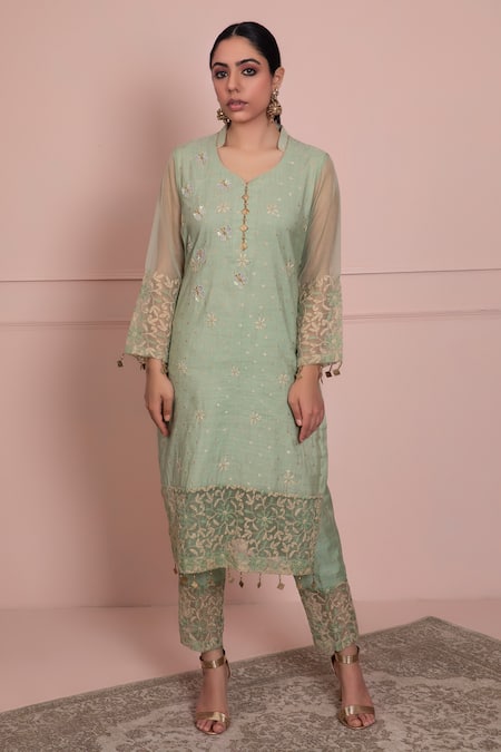 Ruh Clothing Chikankari Chanderi Kurta & Pant Set 