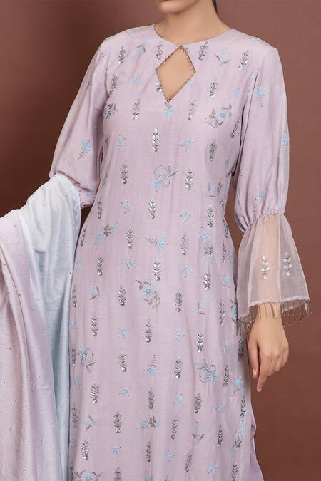Ruh Clothing Blue Chanderi Round Chikankari Kurta Set Online at Aza Fashions Ruh Clothing_Blue Chanderi Round Chikankari Kurta Set _Online_at_Aza_Fashions