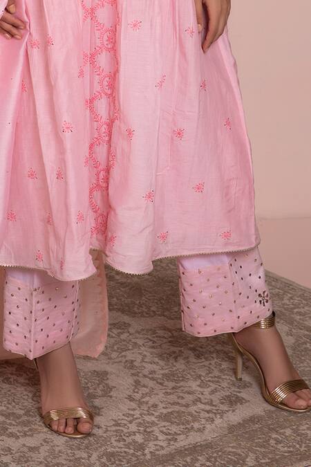 Buy Ruh Clothing Pink Cotton Silk Mulmul Round Chikankari Kurta Set Online at Aza Fashions Buy_Ruh Clothing_Pink Cotton Silk Mulmul Round Chikankari Kurta Set _Online_at_Aza_Fashions
