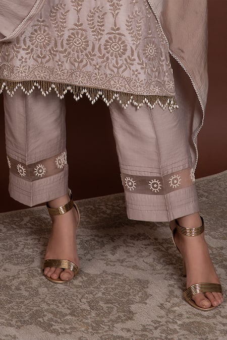 Buy Ruh Clothing Brown Chanderi Round Chikankari Kurta Set Online at Aza Fashions Buy_Ruh Clothing_Brown Chanderi Round Chikankari Kurta Set _Online_at_Aza_Fashions