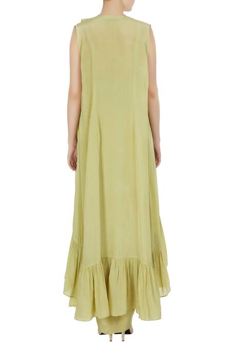 Shop_Arpita Mehta_Green Natural Crepe Silk Embellished Jacket And Draped Skirt Set_at_Aza_Fashions