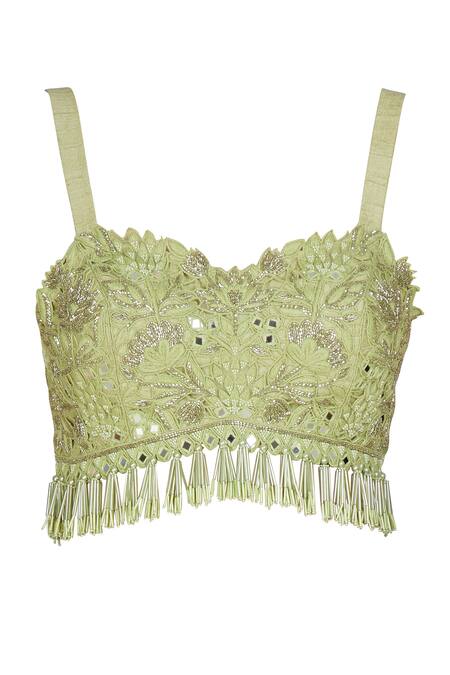 Shop_Arpita Mehta_Green Natural Crepe Silk Embellished Jacket And Draped Skirt Set_Online_at_Aza_Fashions