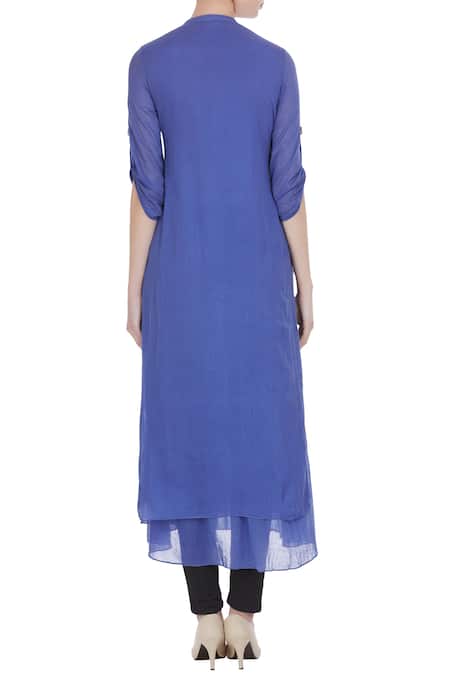 Zeel Doshi Blue mullmull gold butta embroidered long tunic 