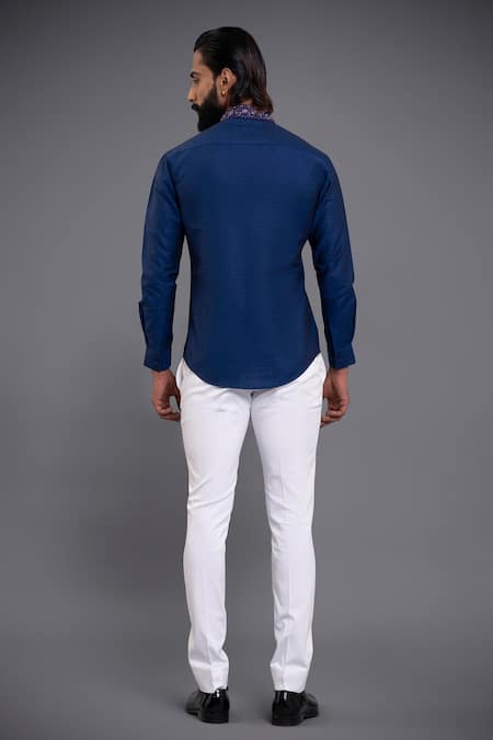 Shop Raghavendra Rathore Jodhpur Blue Cotton Thread Short Kurta at Aza Fashions Shop_Raghavendra Rathore Jodhpur_Blue Cotton Thread Short Kurta _at_Aza_Fashions