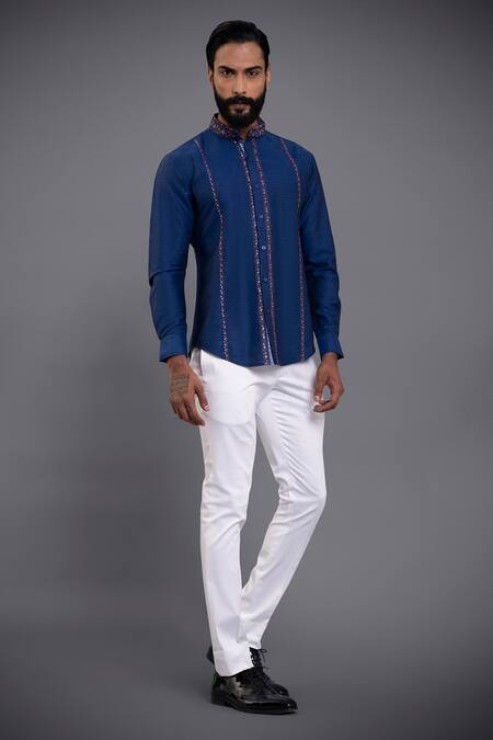 Raghavendra Rathore Jodhpur Blue Cotton Thread Short Kurta Online at Aza Fashions Raghavendra Rathore Jodhpur_Blue Cotton Thread Short Kurta _Online_at_Aza_Fashions