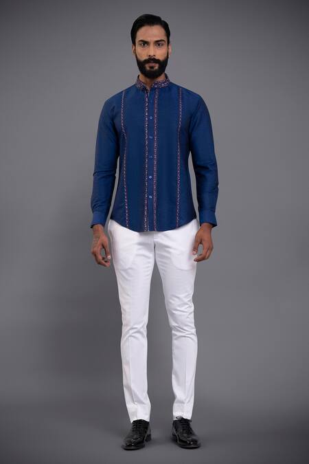 Buy Raghavendra Rathore Jodhpur Blue Cotton Thread Short Kurta Online at Aza Fashions Buy_Raghavendra Rathore Jodhpur_Blue Cotton Thread Short Kurta _Online_at_Aza_Fashions