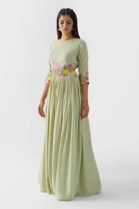 Suruchi Parakh_Green Cotton Silk, Lining Shantoon Thread Round Embroidered Anarkali_Online_at_Aza_Fashions