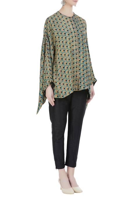 Divya Sheth Beige Round Silk Printed Top Online at Aza Fashions Divya Sheth_Beige Round Silk Printed Top_Online_at_Aza_Fashions