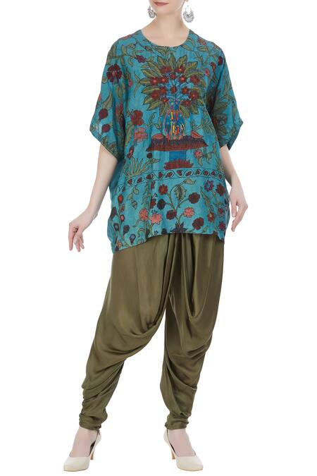 Buy Divya Sheth Blue Hand Painted Kalamkari Tunic at Aza Fashions Buy_Divya Sheth_Blue Hand Painted Kalamkari Tunic _at_Aza_Fashions