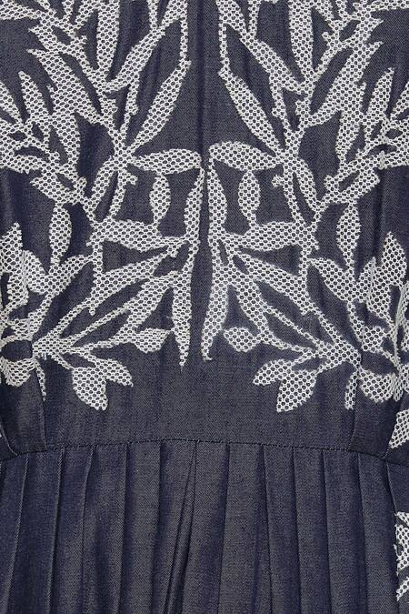 Shop_Geisha Designs_Blue Pleated Maxi Dress With Applique Work_Online_at_Aza_Fashions