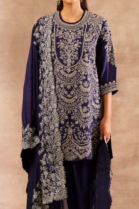Jayanti Reddy_Purple Silk Zardozi Round Embroidered Tunic Dhoti Pant Set _Online_at_Aza_Fashions