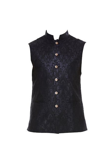 Buy_Vavci_Black Silk Embroidered Beads Nehru Jacket_Online_at_Aza_Fashions
