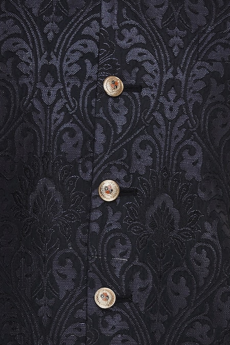 Vavci_Black Silk Embroidered Beads Nehru Jacket_at_Aza_Fashions
