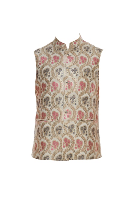 Buy Vavci Multi Color Brocade Printed Bundi Online at Aza Fashions Buy_Vavci_Multi Color Brocade Printed Bundi_Online_at_Aza_Fashions