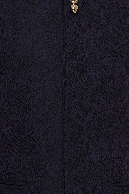 Vavci_Blue Jacquard Embroidered Beads Textured Bundi Jacket_at_Aza_Fashions