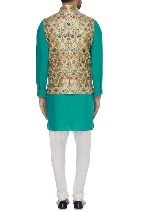 Shop Vavci Multi Color Brocade Printed Bundi at Aza Fashions Shop_Vavci_Multi Color Brocade Printed Bundi_at_Aza_Fashions