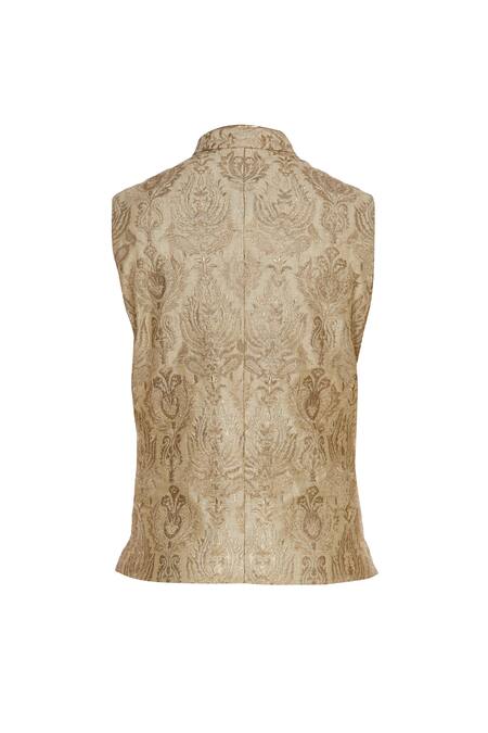Shop_Vavci_Cream Brocade Embroidered Beads Kinkhwab Nehru Jacket_Online_at_Aza_Fashions